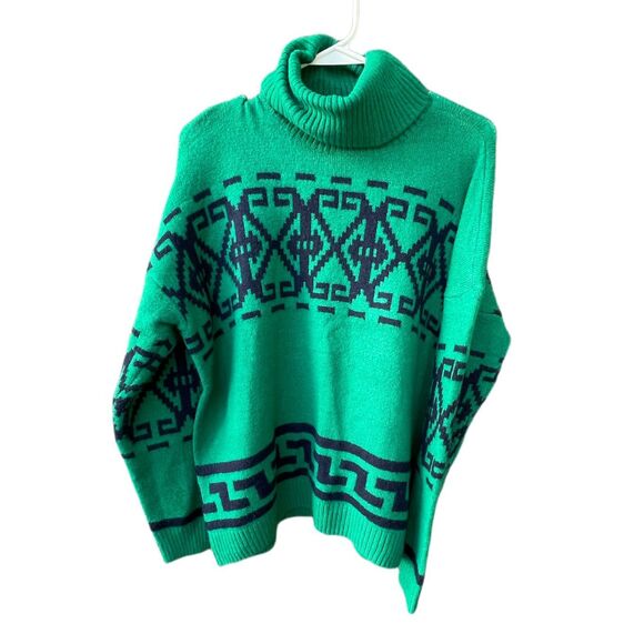 Cece size M fair isle green turtleneck sweater - Picture 1 of 6
